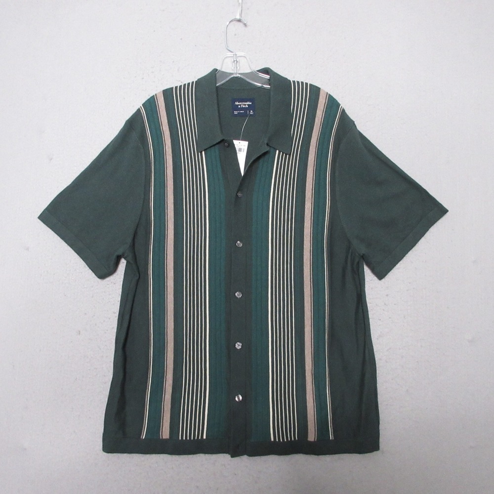 Abercrombie & Fitch Sweater Polo Men XL Knit Button Up Stripe Green Bowling NWT